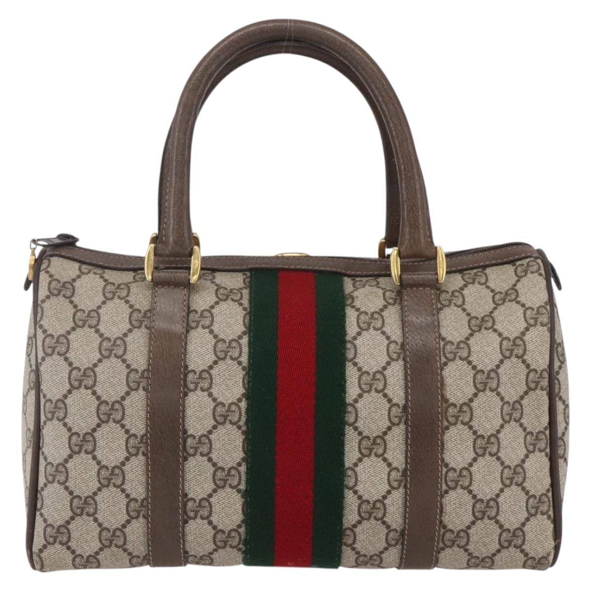 GUCCI GG Supreme Web Sherry Line Boston Bag PVC Beige Gold 39 02 006 Auth BA8449
