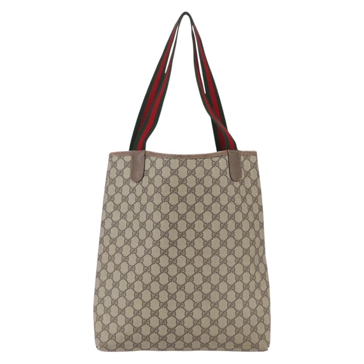 GUCCI GG Supreme Web Sherry Line Tote Bag PVC Beige Gold 39 02 003 Auth BA8453