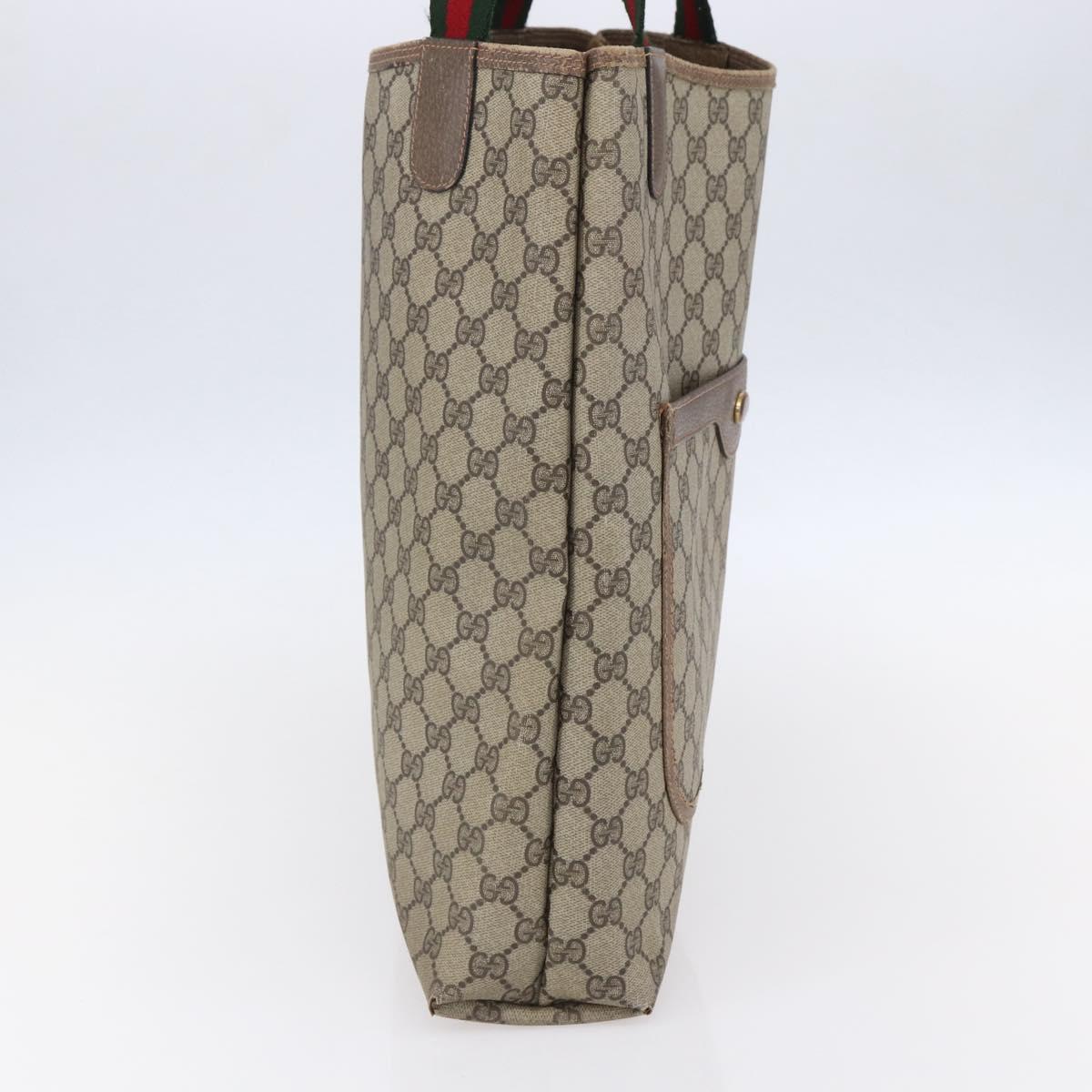 GUCCI GG Supreme Web Sherry Line Tote Bag PVC Beige Gold 39 02 003 Auth BA8453