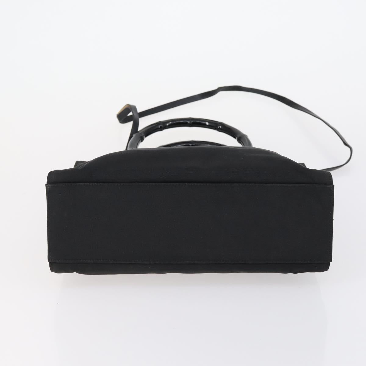 GUCCI GG Canvas Bamboo Tote Bag Nylon 2way Black Silver 002 1016 Auth BA8455