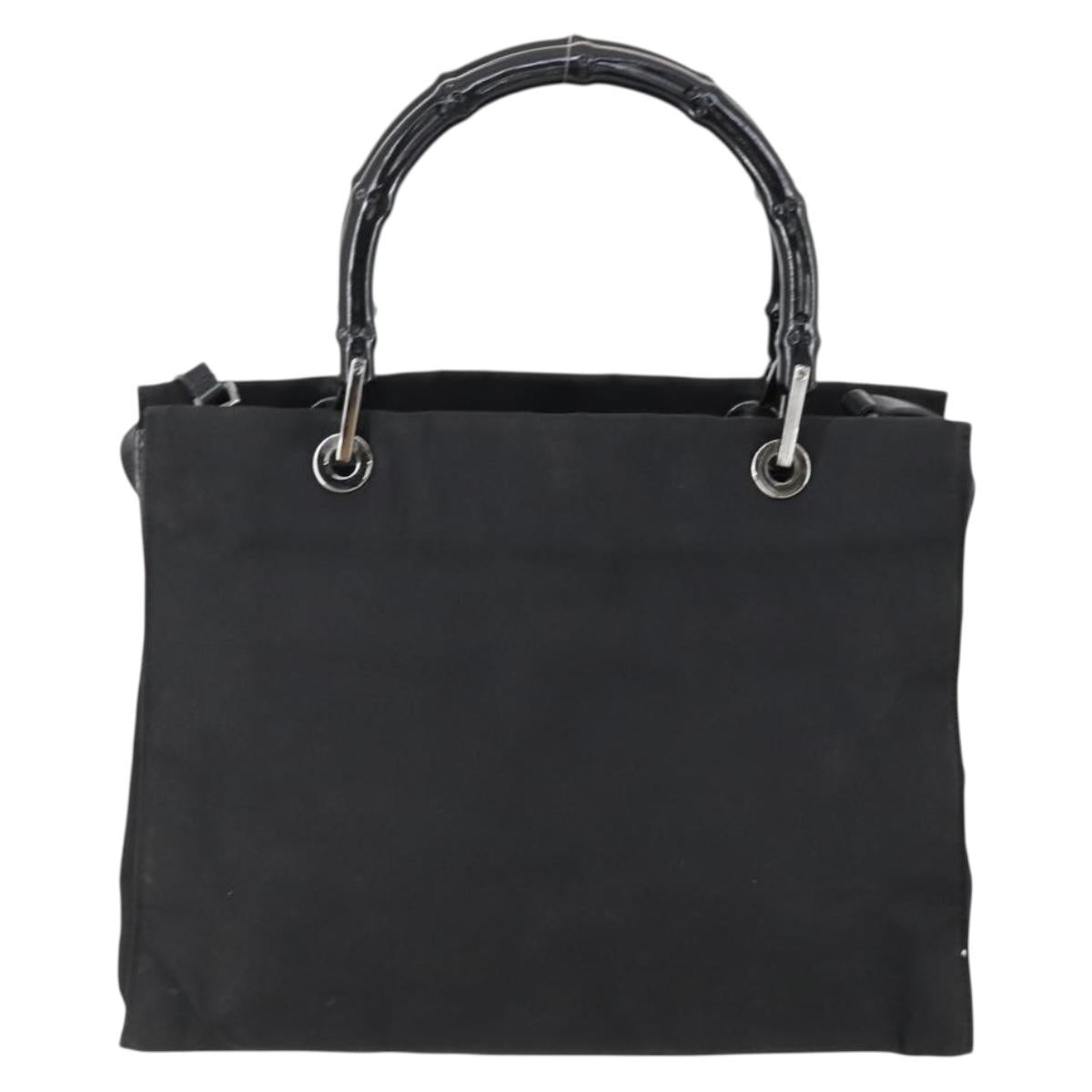GUCCI GG Canvas Bamboo Tote Bag Nylon 2way Black Silver 002 1016 Auth BA8455