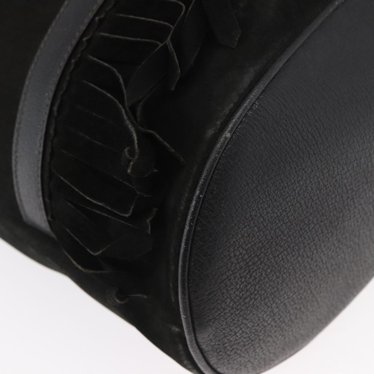 GUCCI Shoulder Bag Suede Leather Black Gold Auth BA8456