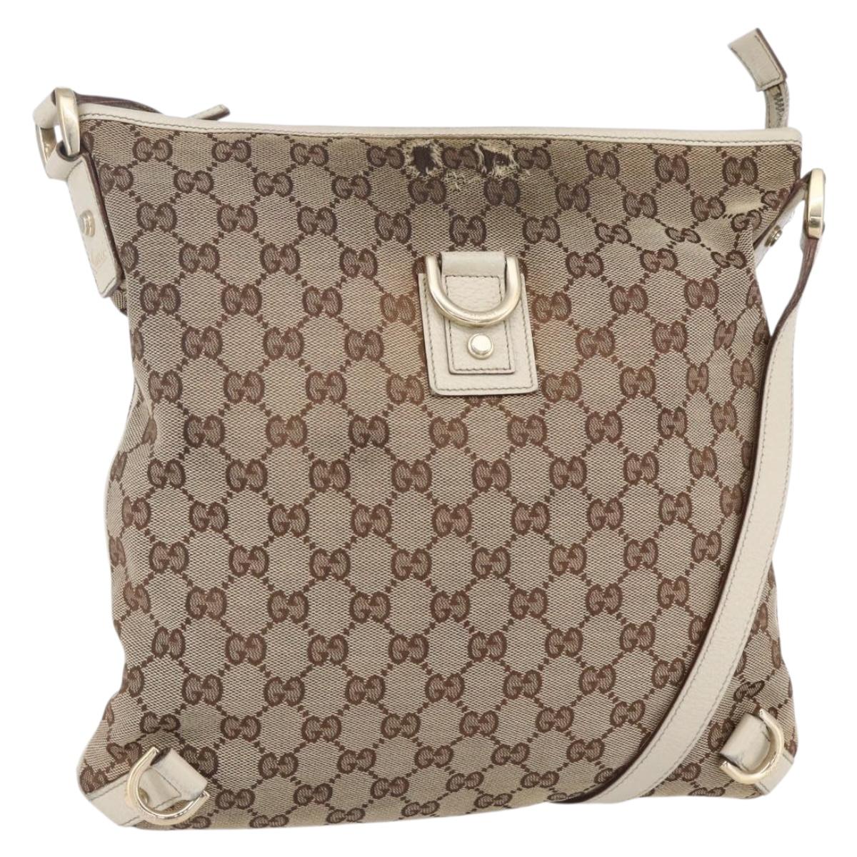 GUCCI GG Canvas Abbey Shoulder Bag Beige Gold 131326 Auth BA8457
