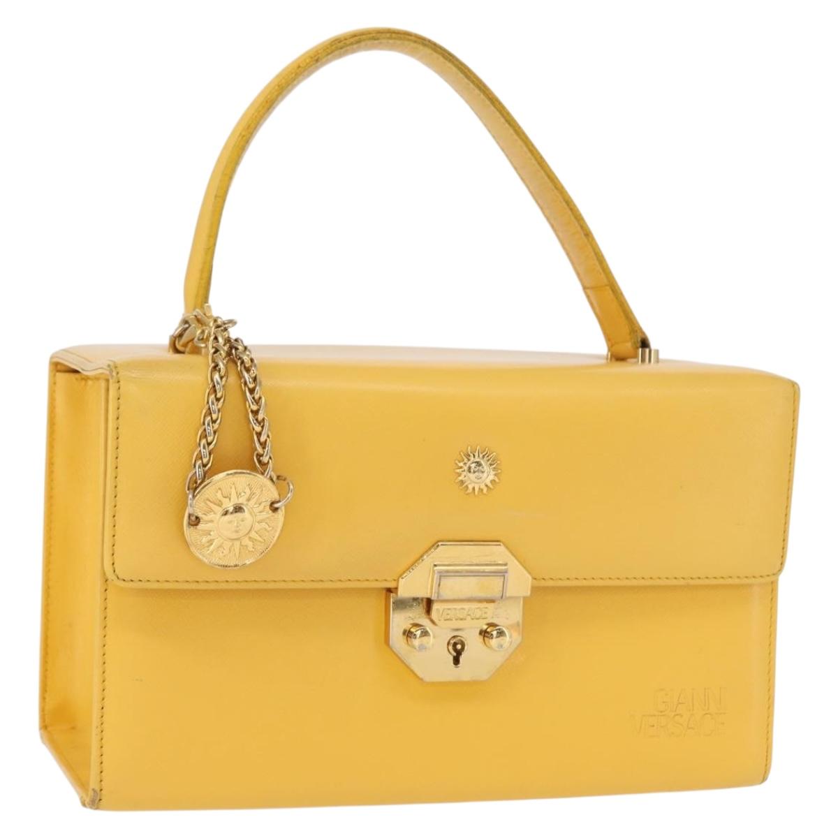 Gianni Versace Sunburst Hand Bag Leather Yellow Gold Auth BA8459
