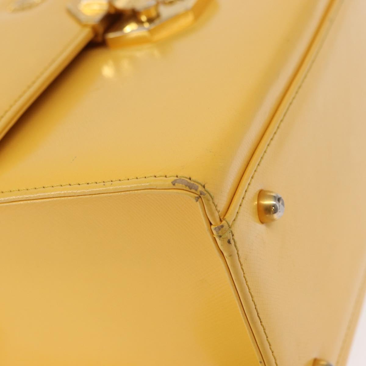 Gianni Versace Sunburst Hand Bag Leather Yellow Gold Auth BA8459