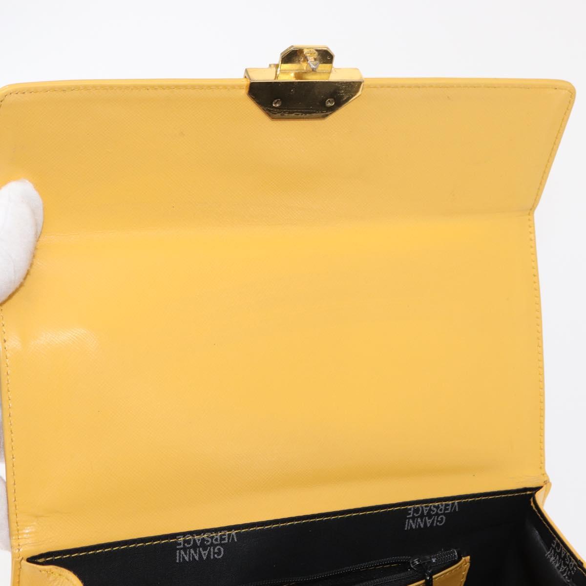 Gianni Versace Sunburst Hand Bag Leather Yellow Gold Auth BA8459