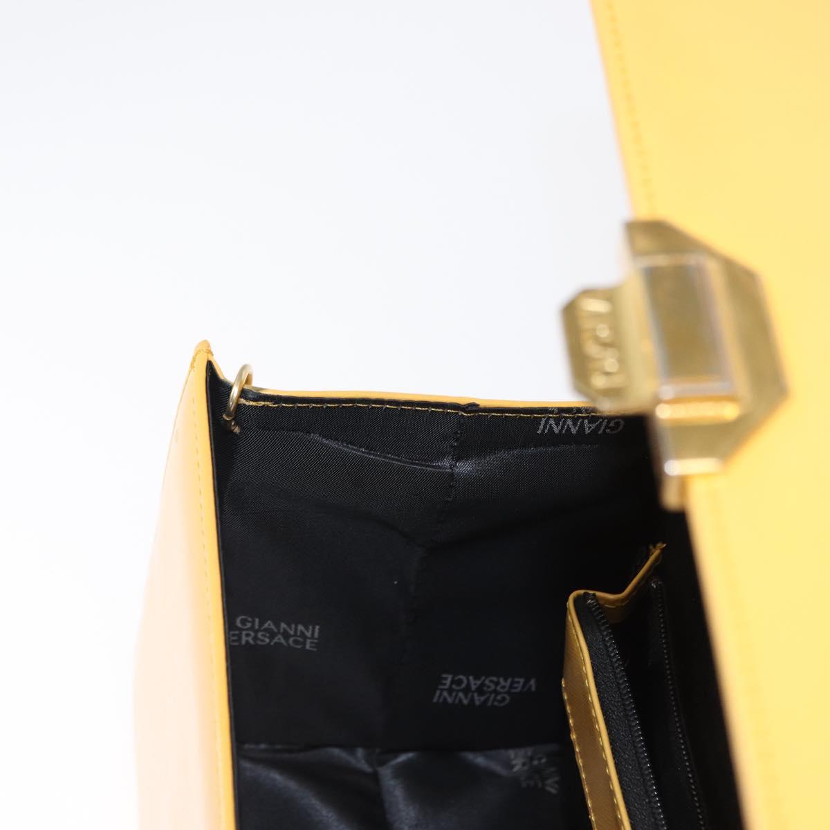 Gianni Versace Sunburst Hand Bag Leather Yellow Gold Auth BA8459