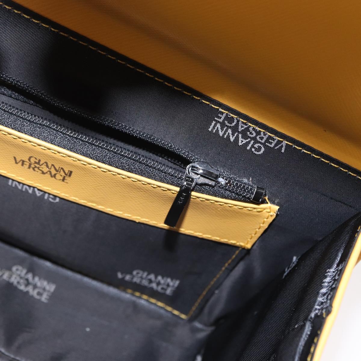 Gianni Versace Sunburst Hand Bag Leather Yellow Gold Auth BA8459