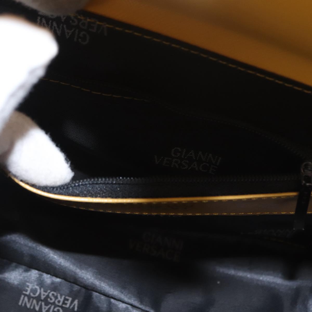 Gianni Versace Sunburst Hand Bag Leather Yellow Gold Auth BA8459