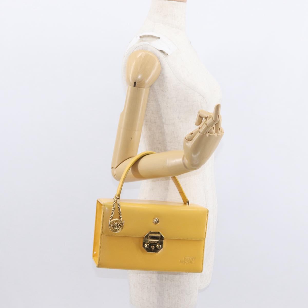 Gianni Versace Sunburst Hand Bag Leather Yellow Gold Auth BA8459