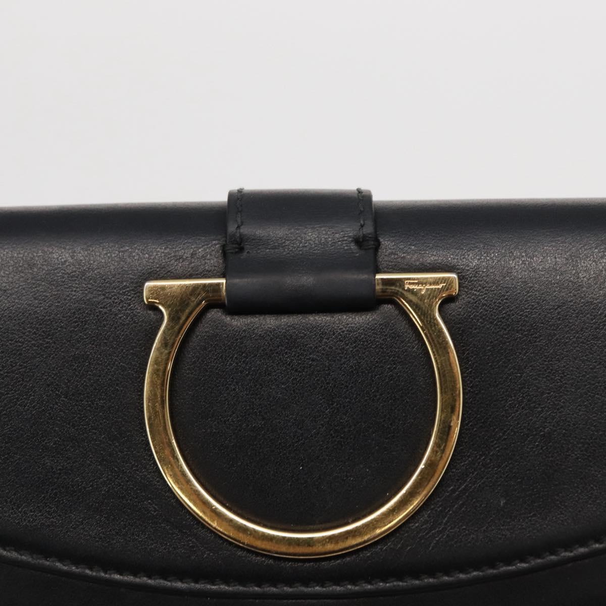 Salvatore Ferragamo Gancini Long Wallet Leather Black Gold Auth BA8462