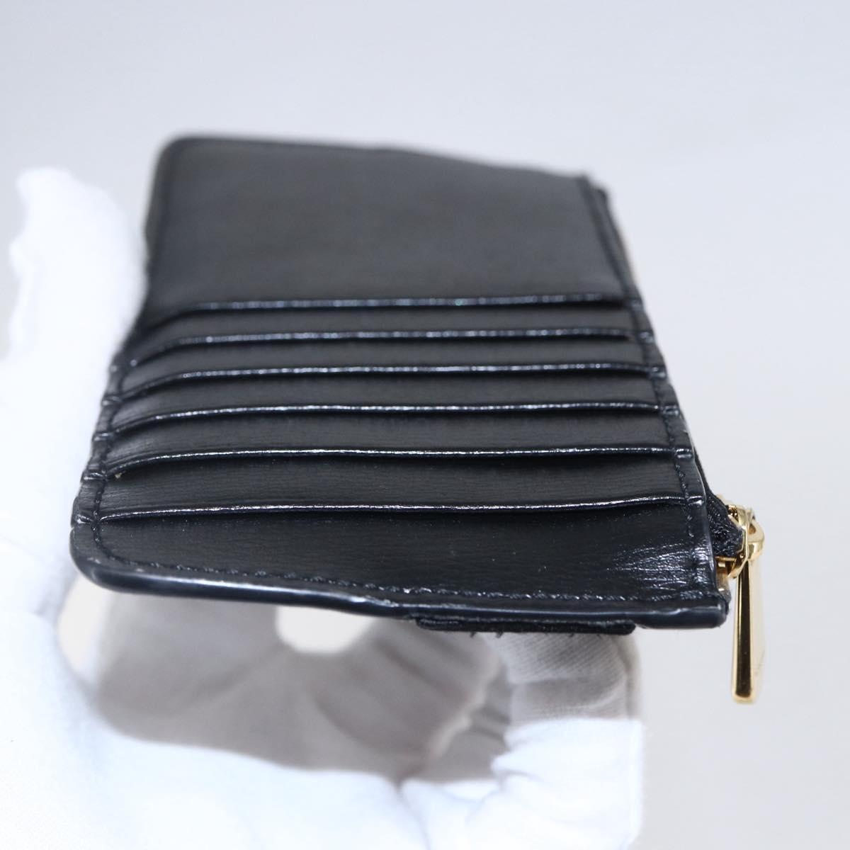 Salvatore Ferragamo Vala Card Case Leather Black Gold Auth BA8463
