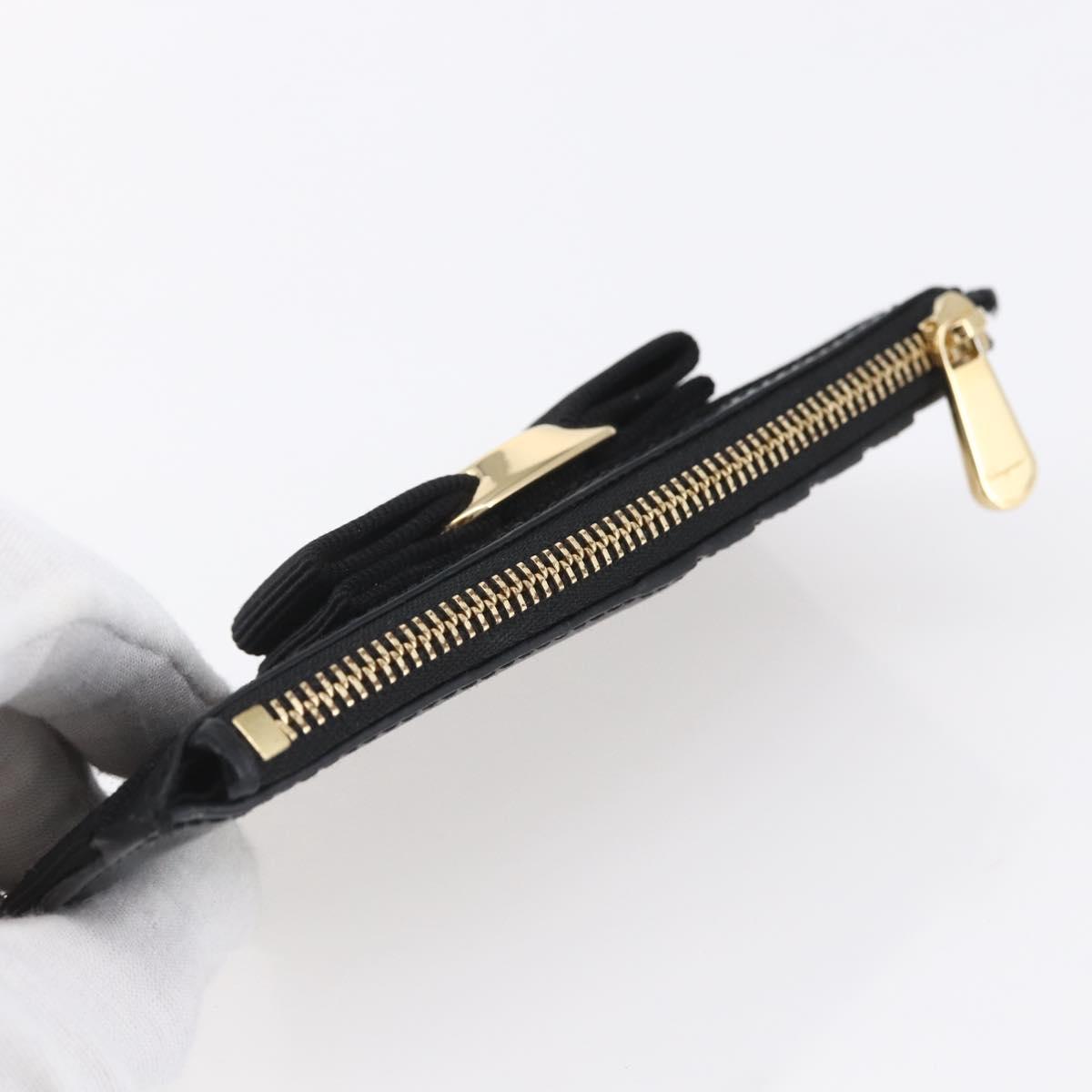 Salvatore Ferragamo Vala Card Case Leather Black Gold Auth BA8463