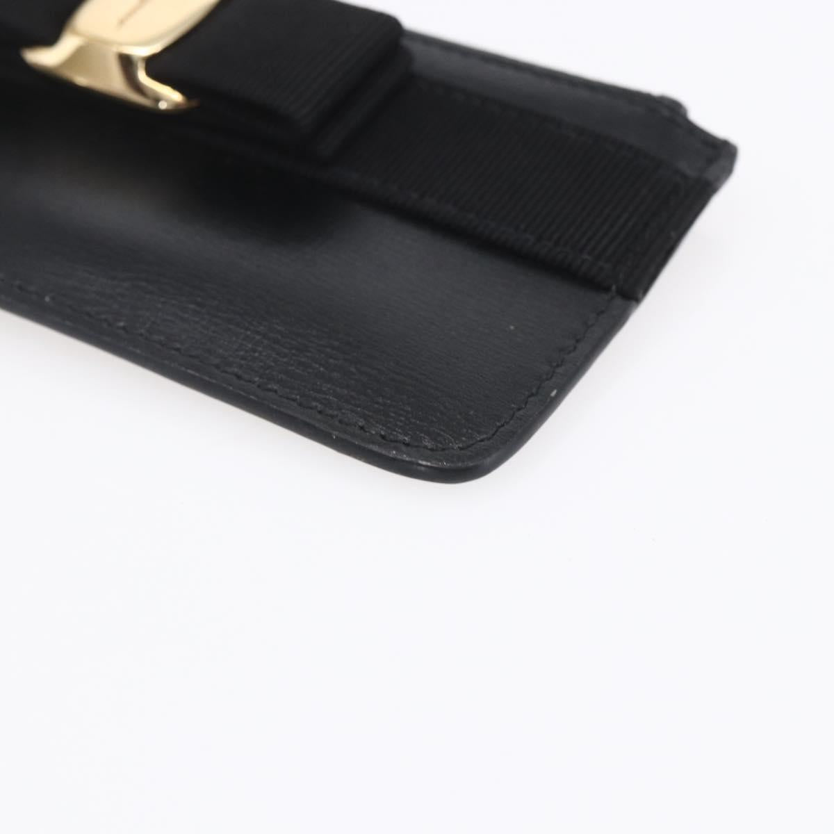 Salvatore Ferragamo Vala Card Case Leather Black Gold Auth BA8463