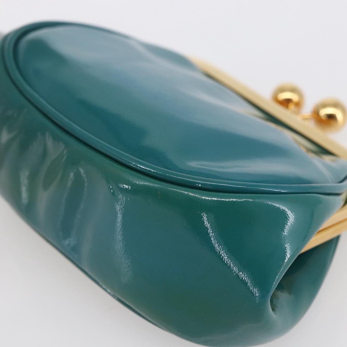 Miu Miu Coin Purse Wallet Enamel Turquoise Blue Gold Auth BA8464