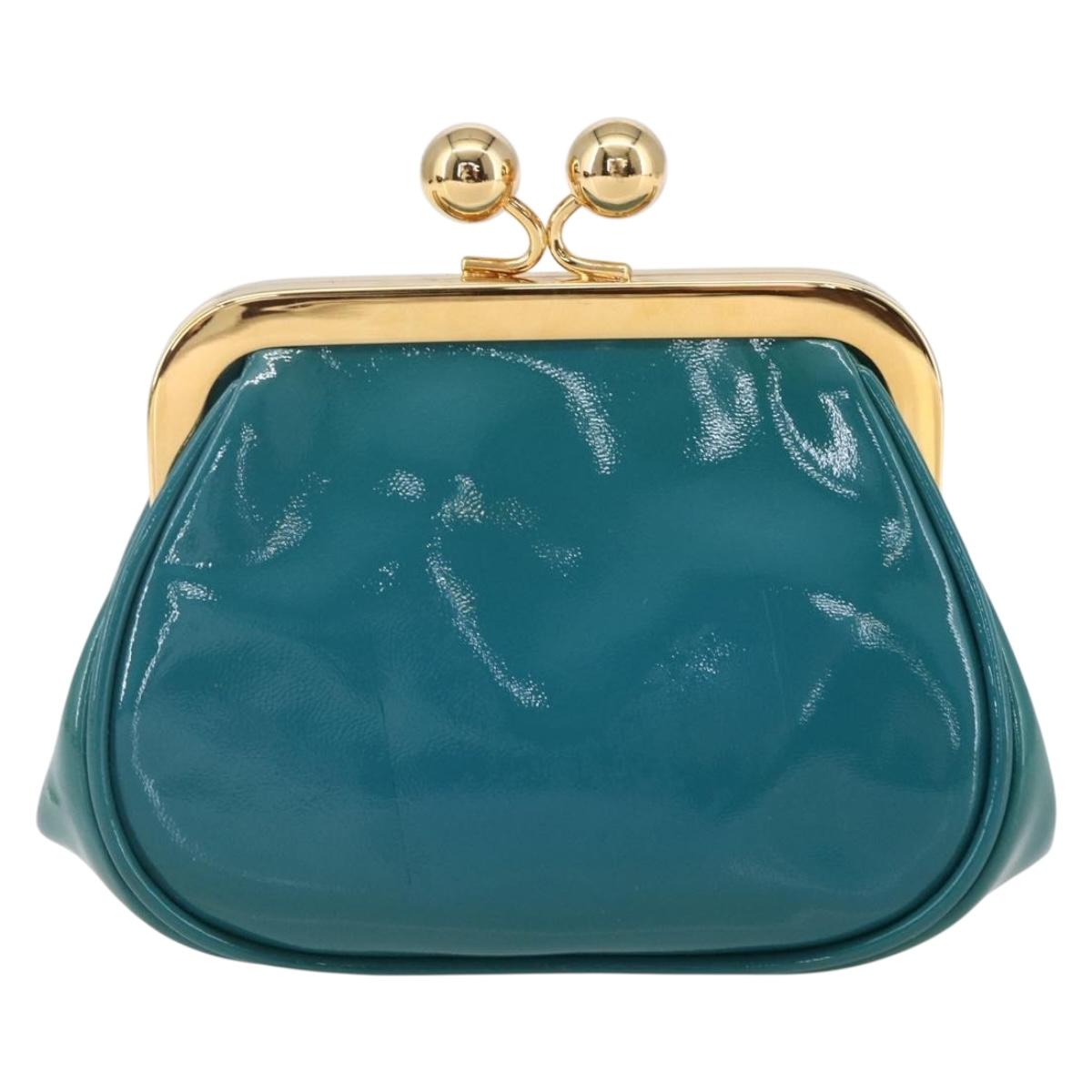 Miu Miu Coin Purse Wallet Enamel Turquoise Blue Gold Auth BA8464