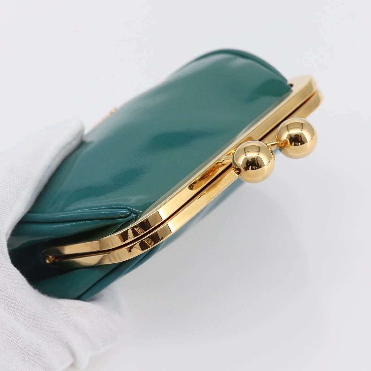 Miu Miu Coin Purse Wallet Enamel Turquoise Blue Gold Auth BA8464