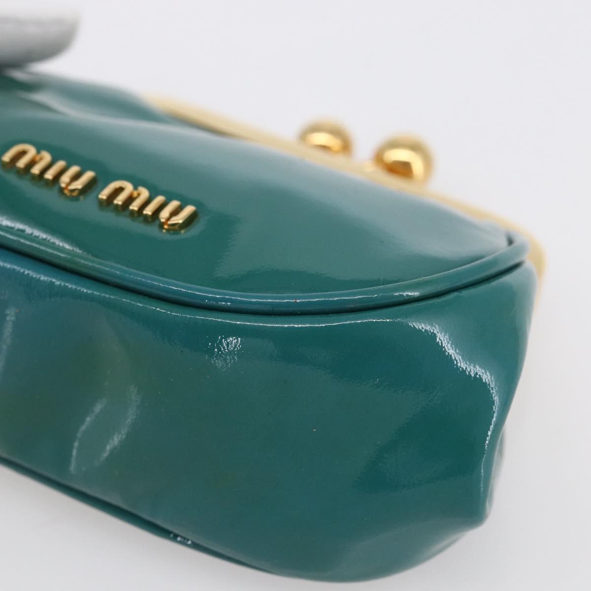 Miu Miu Coin Purse Wallet Enamel Turquoise Blue Gold Auth BA8464