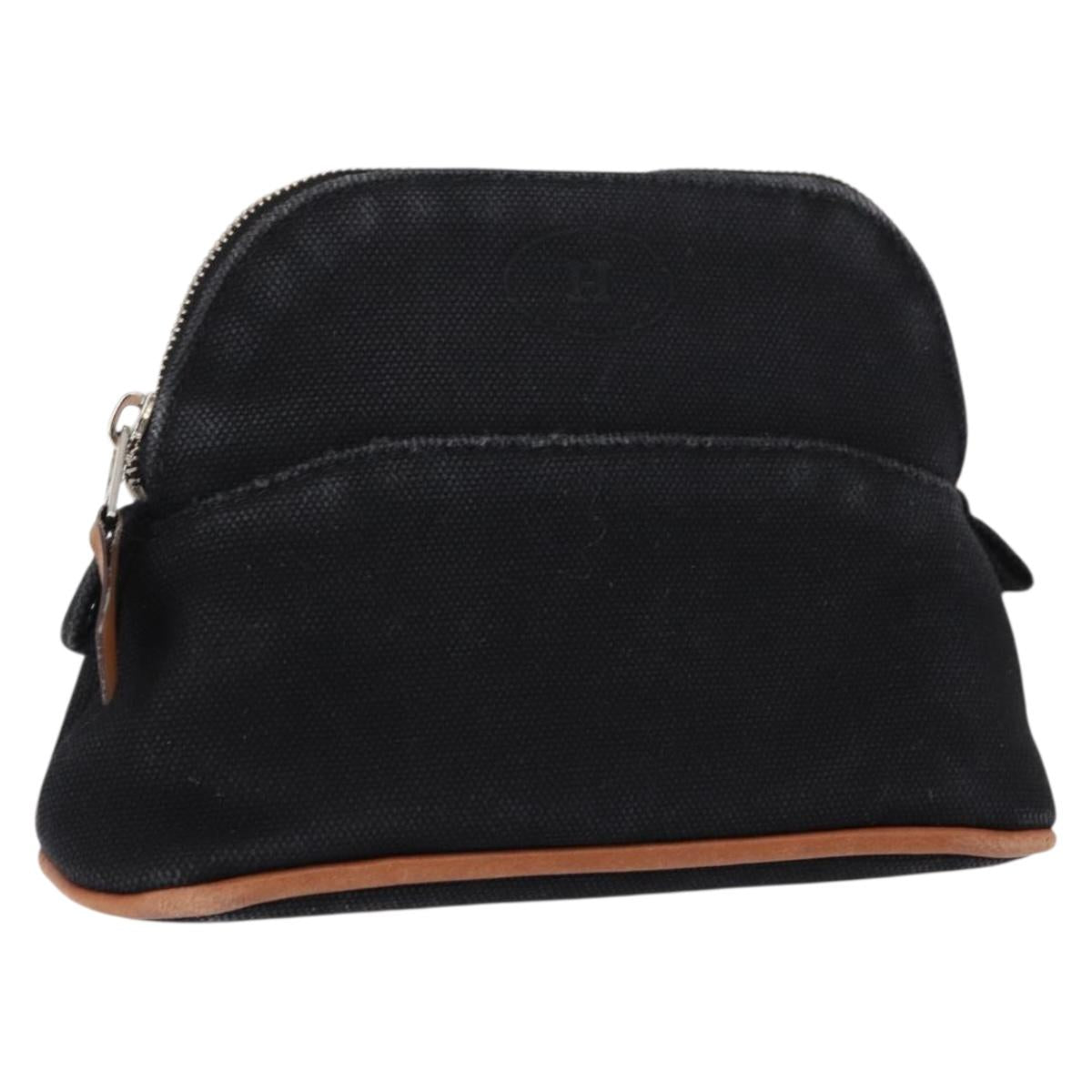 HERMES Bolide Pouch Mini Mini Pouch Canvas Black Gold Auth BA8465