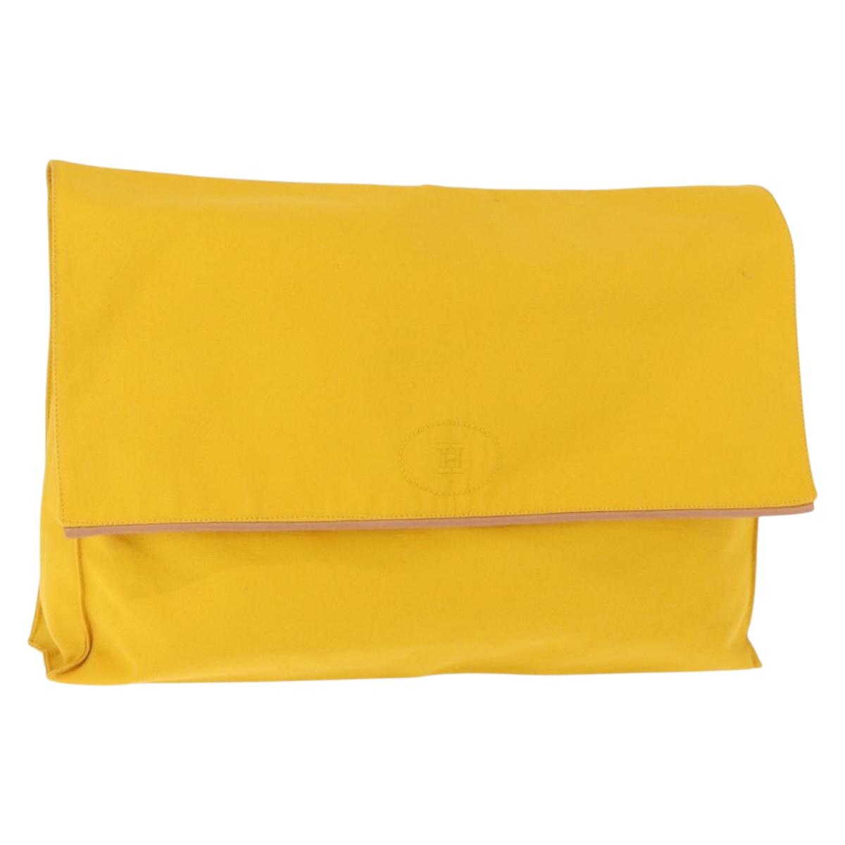 HERMES Clutch Bag Canvas Yellow Auth BA8466
