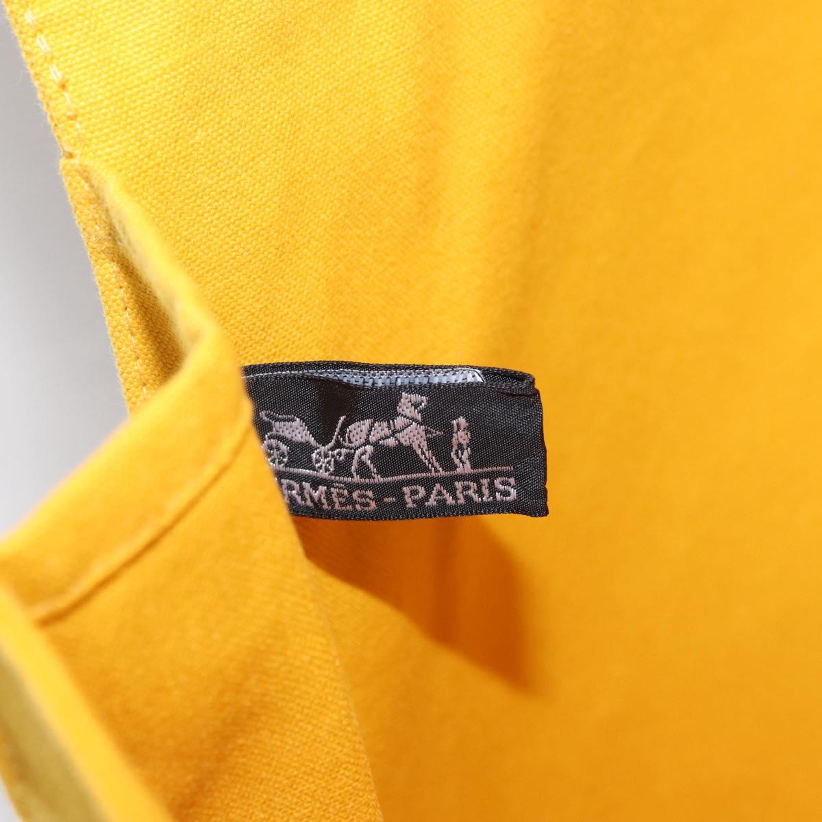 HERMES Clutch Bag Canvas Yellow Auth BA8466