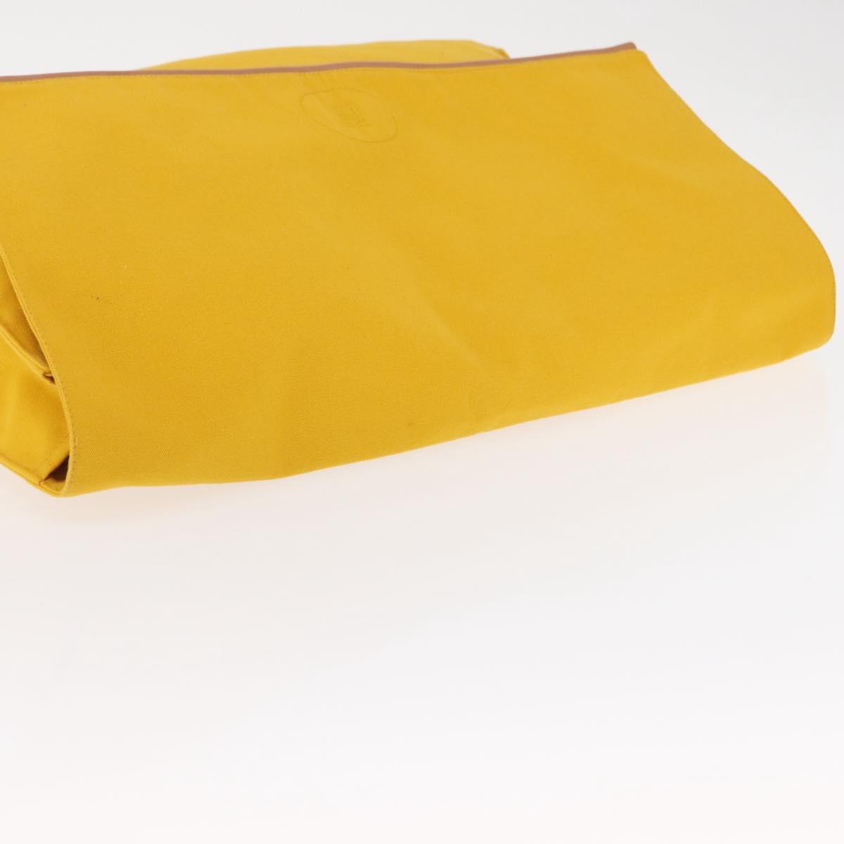HERMES Clutch Bag Canvas Yellow Auth BA8466