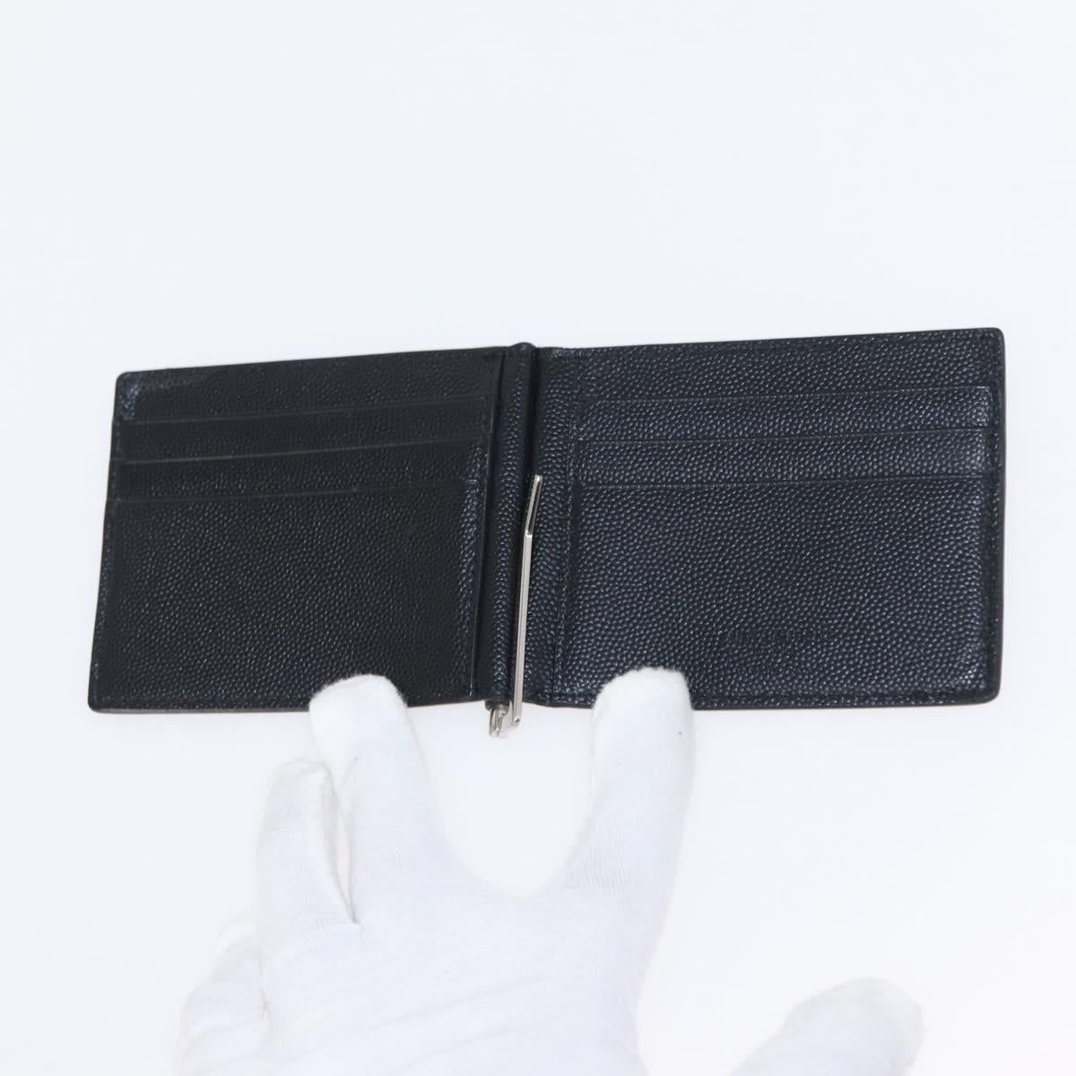 SAINT LAURENT Bill Clip Wallet Leather Black Silver Auth BA8469