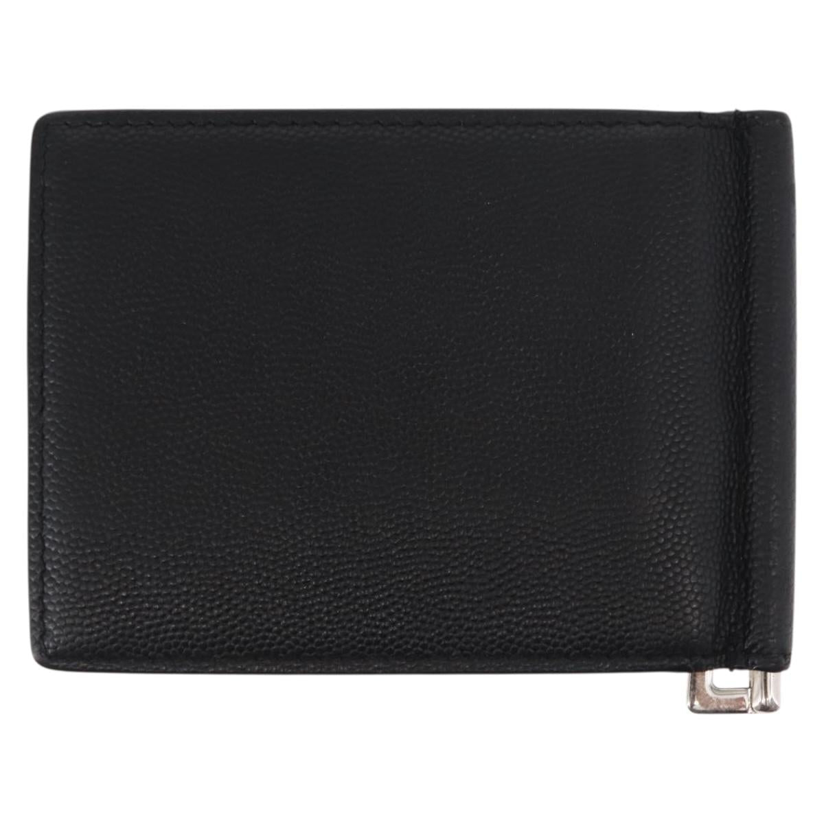 SAINT LAURENT Bill Clip Wallet Leather Black Silver Auth BA8469