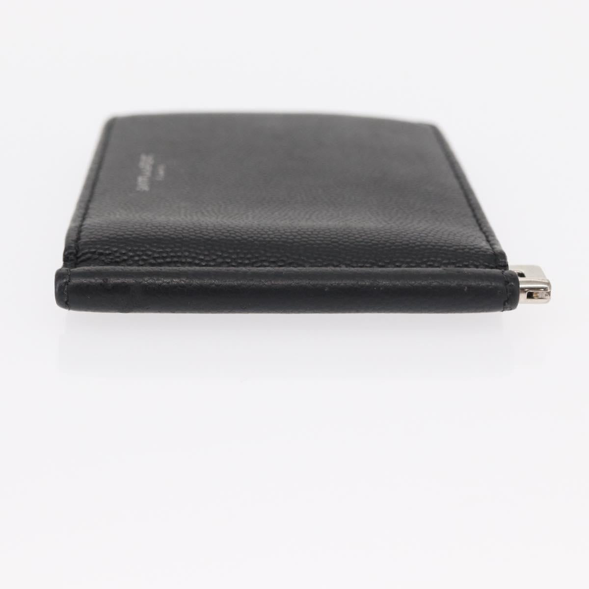 SAINT LAURENT Bill Clip Wallet Leather Black Silver Auth BA8469