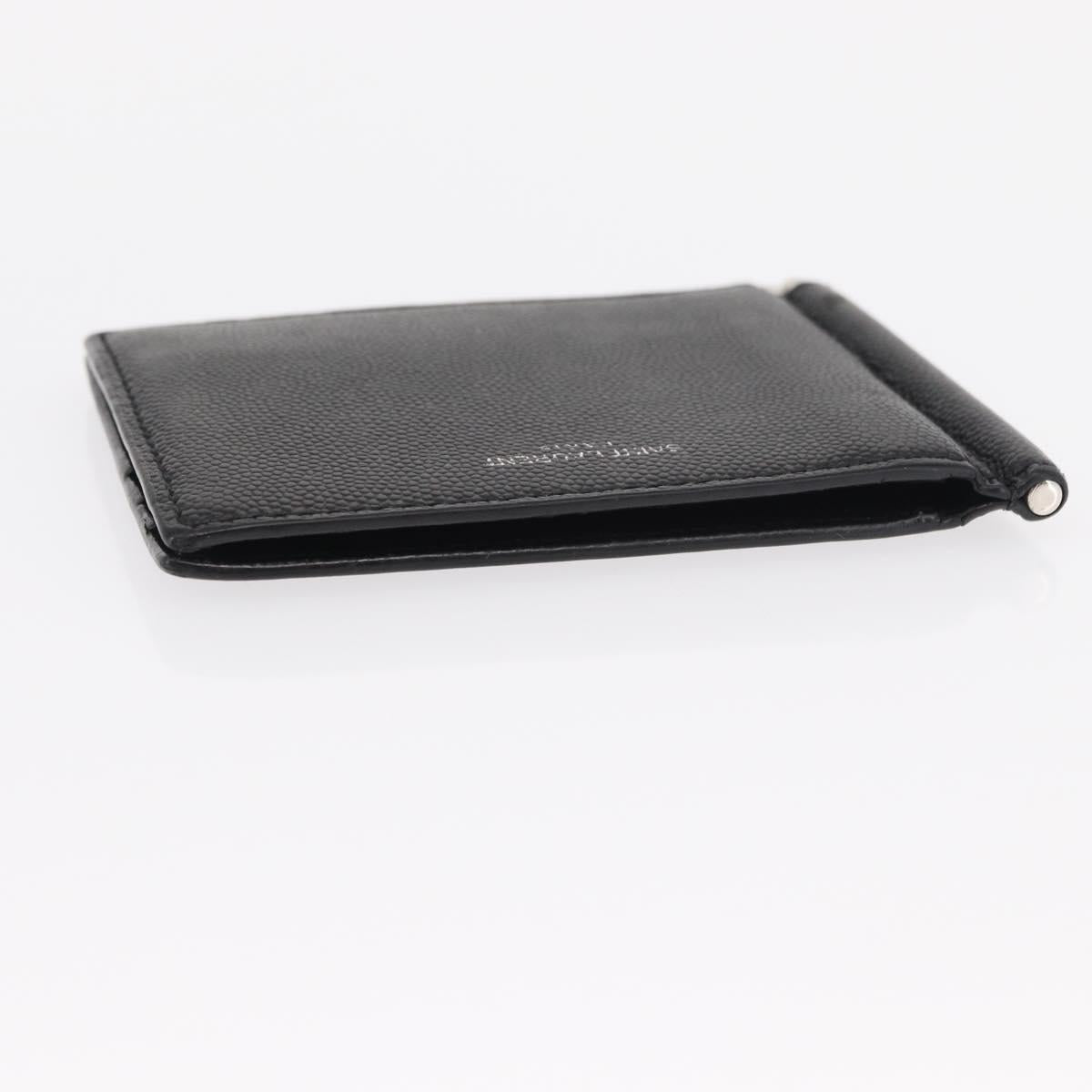 SAINT LAURENT Bill Clip Wallet Leather Black Silver Auth BA8469