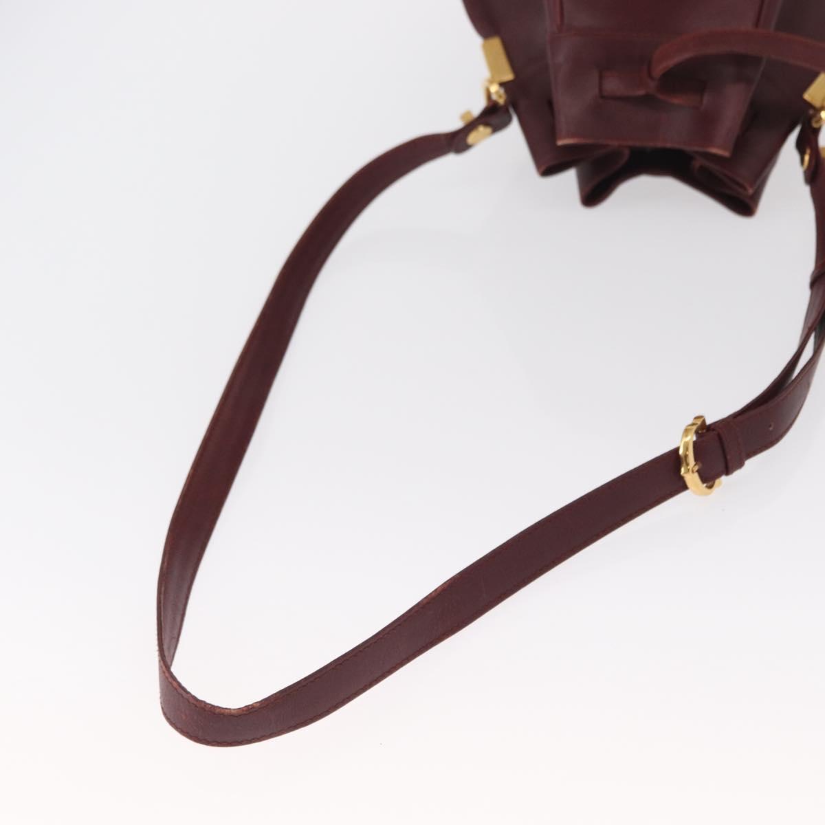 CARTIER Must Line Shoulder Bag Leather Bordeaux Gold Auth BA8472