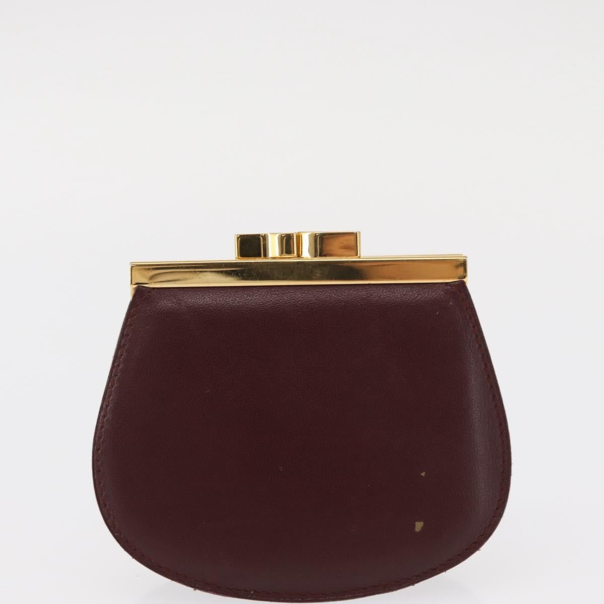 CARTIER Must Line Coin Purse Leather 2 Set Bordeaux Gold Auth BA8475