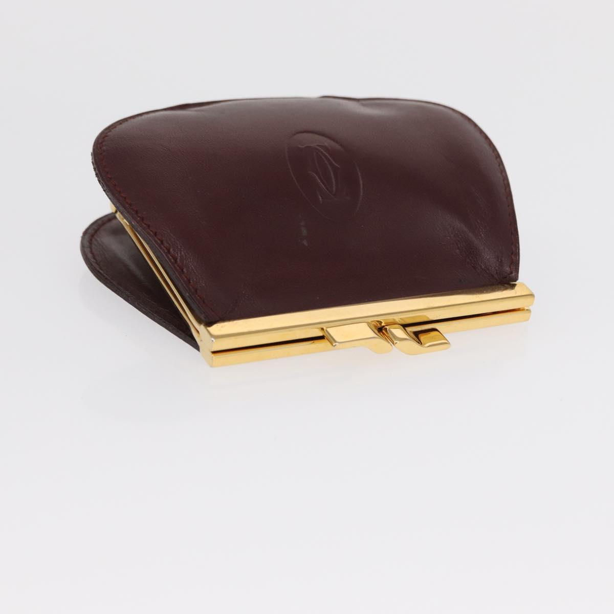 CARTIER Must Line Coin Purse Leather 2 Set Bordeaux Gold Auth BA8475