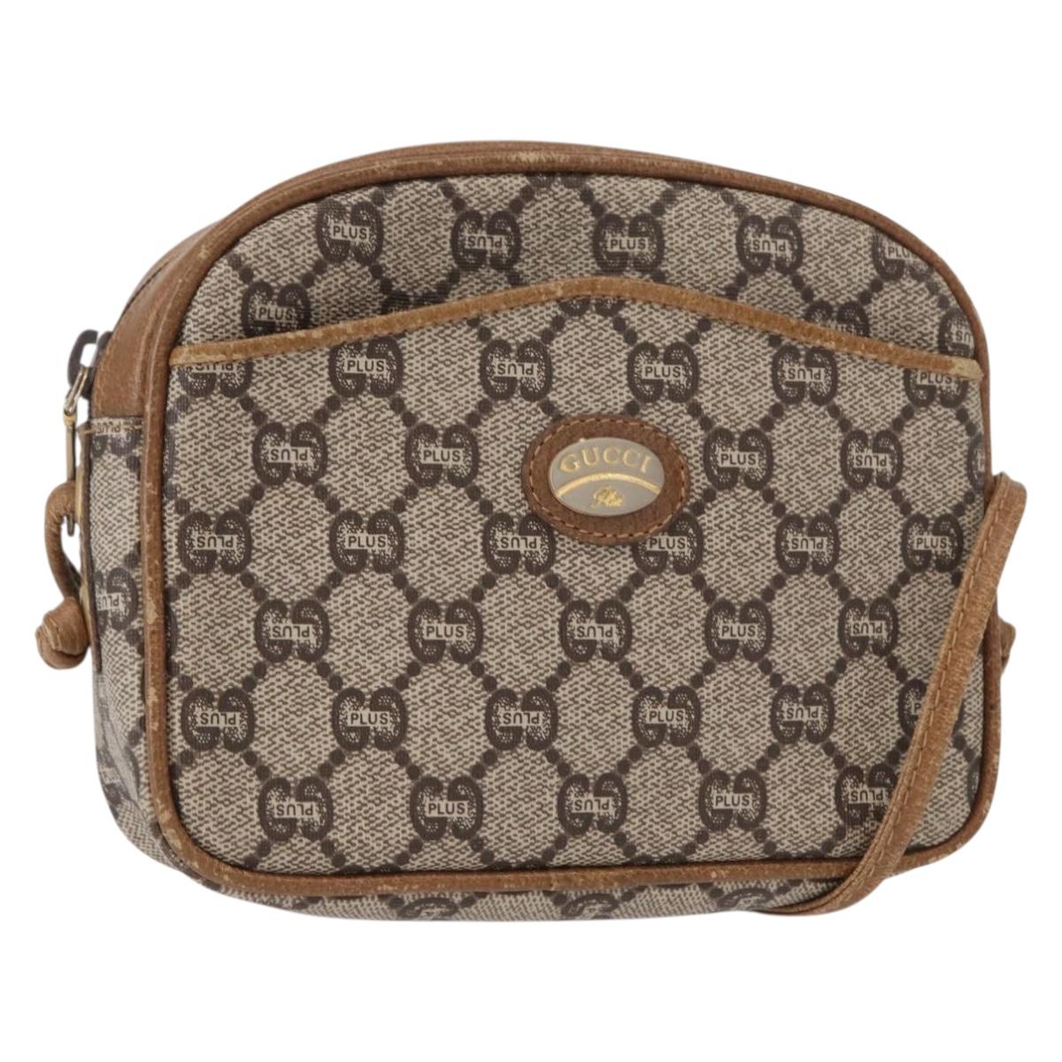 GUCCI GG Plus Supreme Shoulder Bag PVC Beige Gold Auth BA8484