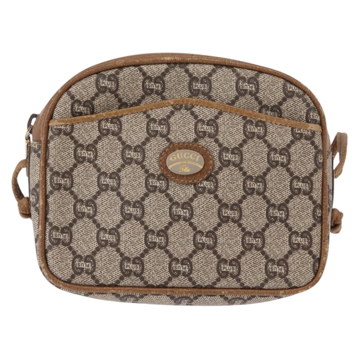 GUCCI GG Plus Supreme Shoulder Bag PVC Beige Gold Auth BA8484