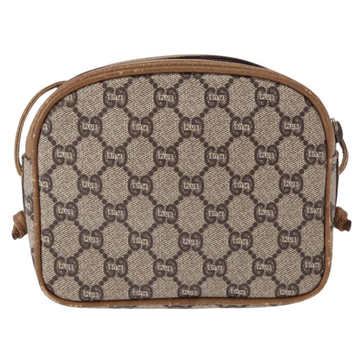 GUCCI GG Plus Supreme Shoulder Bag PVC Beige Gold Auth BA8484