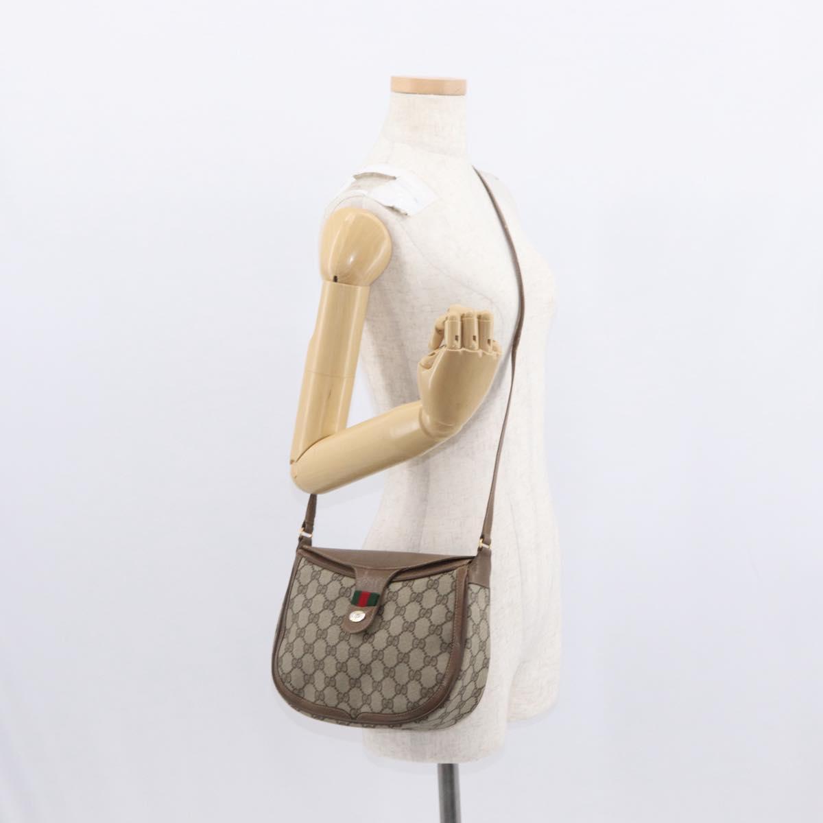 GUCCI GG Supreme Web Sherry Line Bag PVC Beige Gold 10 02 056 Auth BA8485