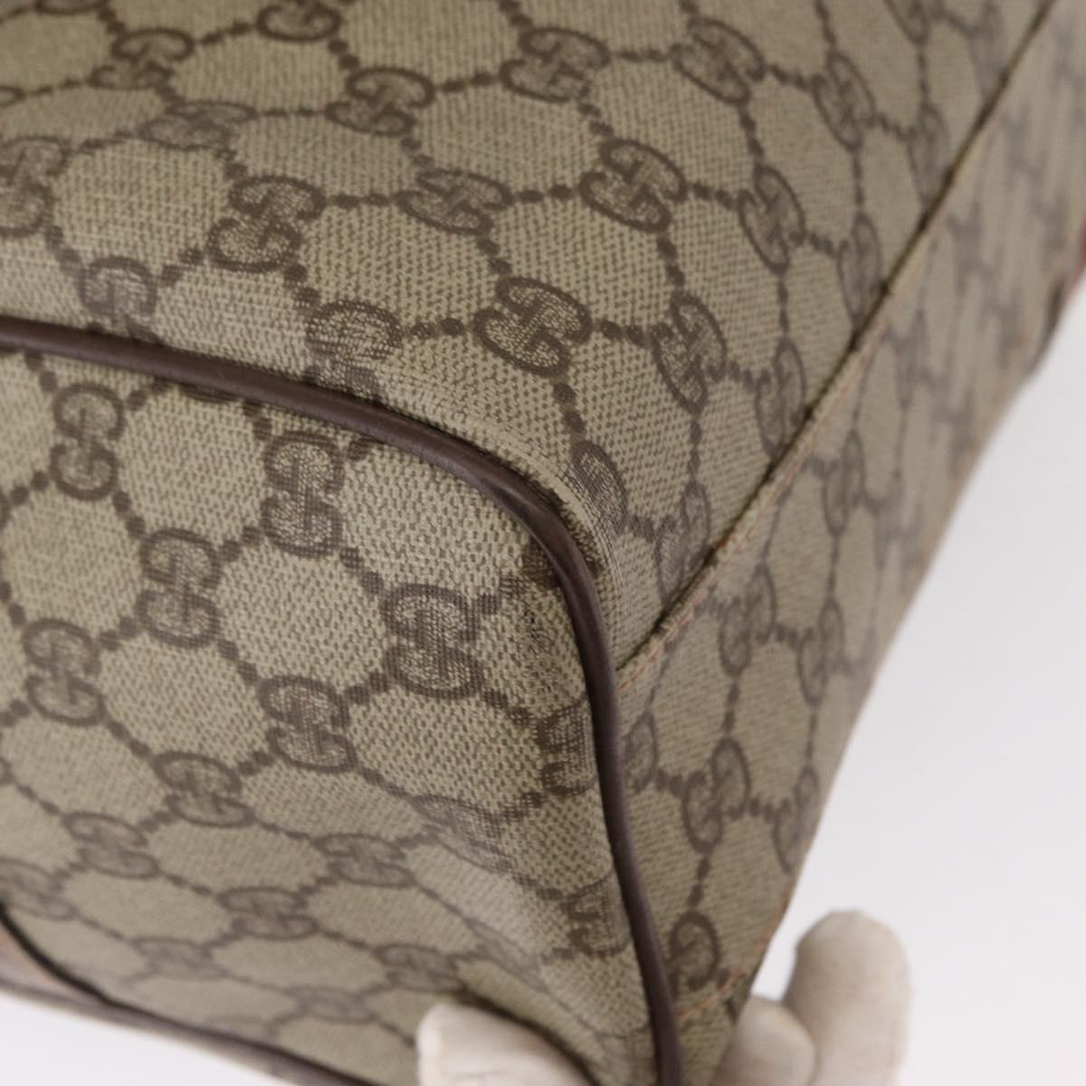 GUCCI GG Supreme Web Sherry Line Bag PVC Beige Gold 002 115 6697 Auth BA8486