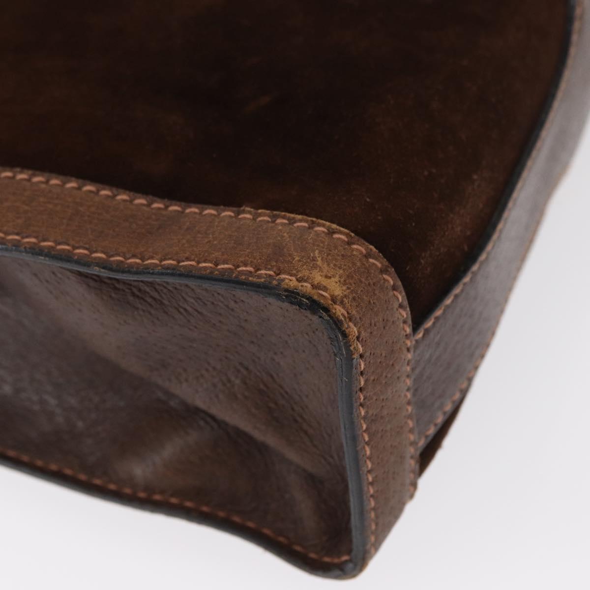 GUCCI Web Sherry Line Hand Bag Leather Suede Brown Auth BA8488