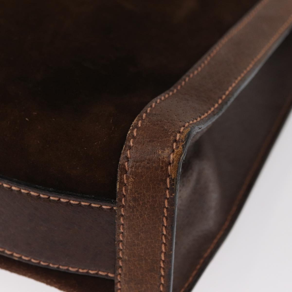 GUCCI Web Sherry Line Hand Bag Leather Suede Brown Auth BA8488