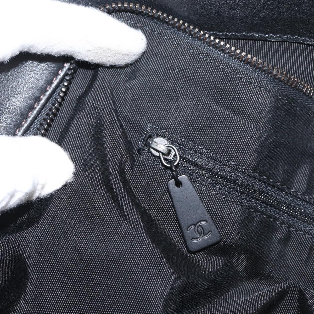 CHANEL Tote Bag Leather Black Silver CC Auth BA8491