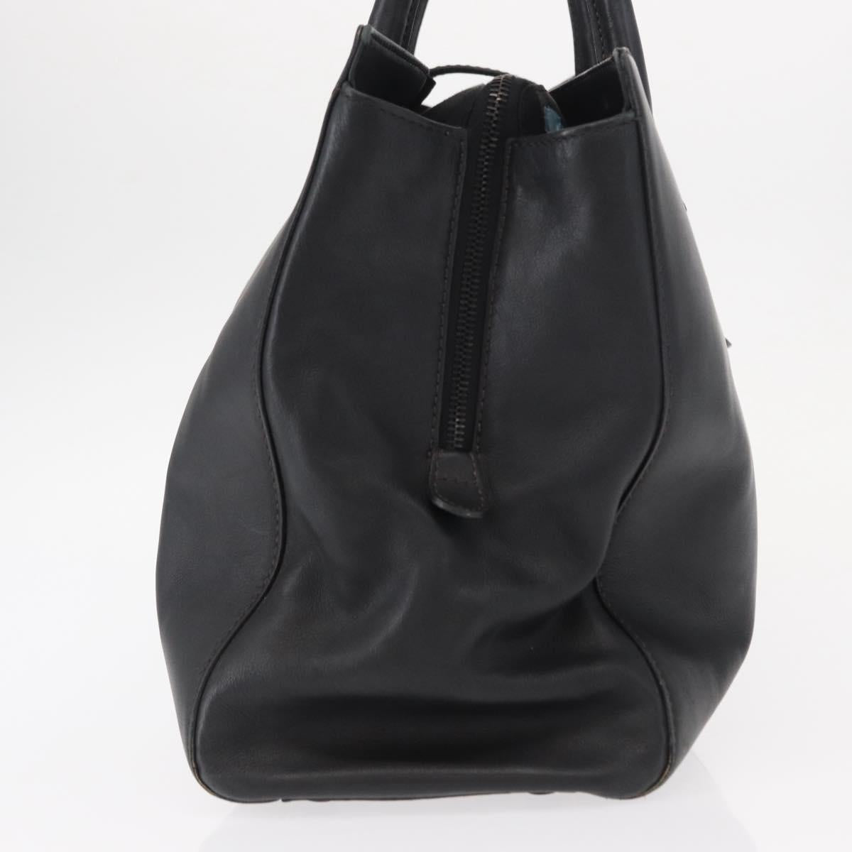 CHANEL Tote Bag Leather Black Silver CC Auth BA8491