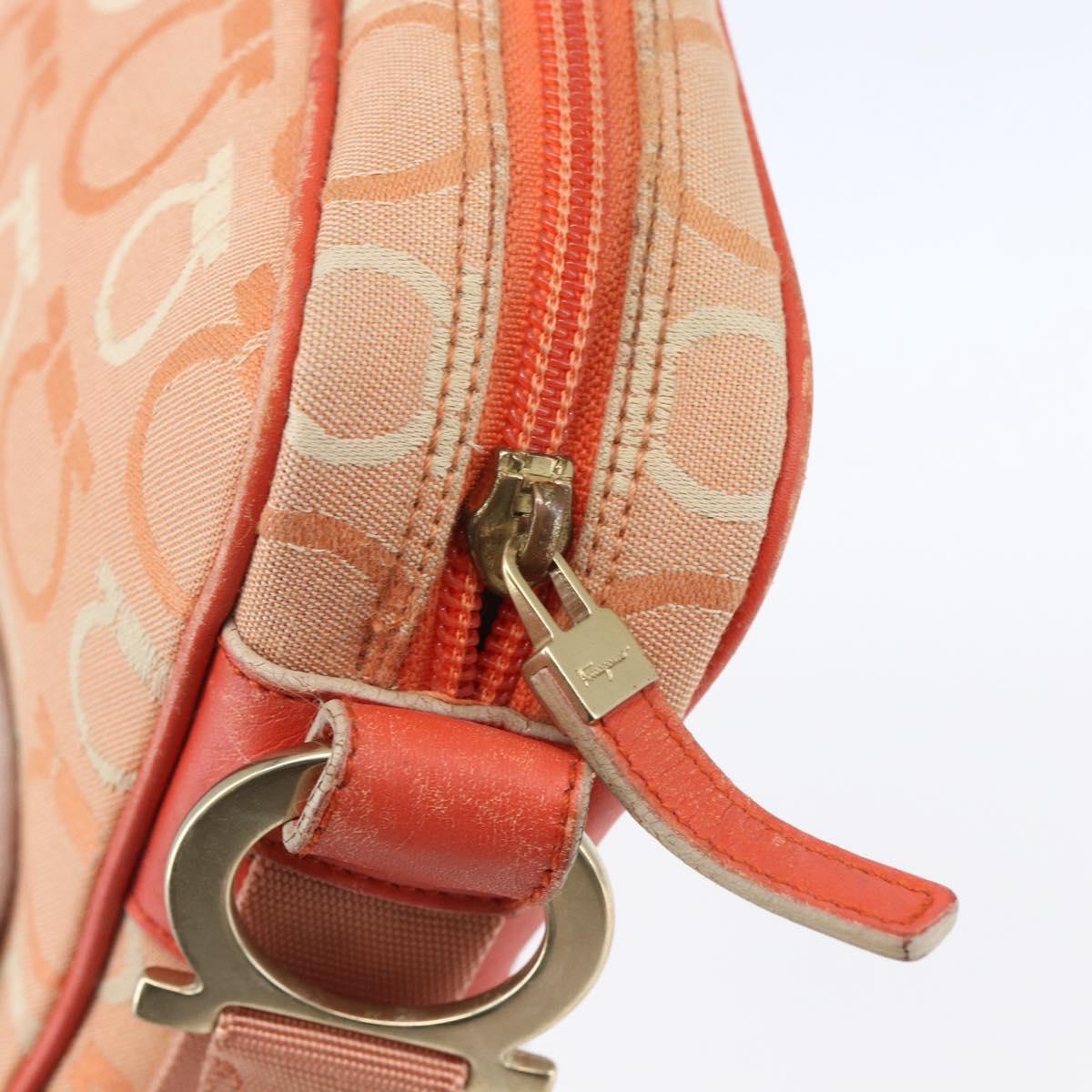 Salvatore Ferragamo Gancini Shoulder Bag Canvas Orange Gold Auth BA8493