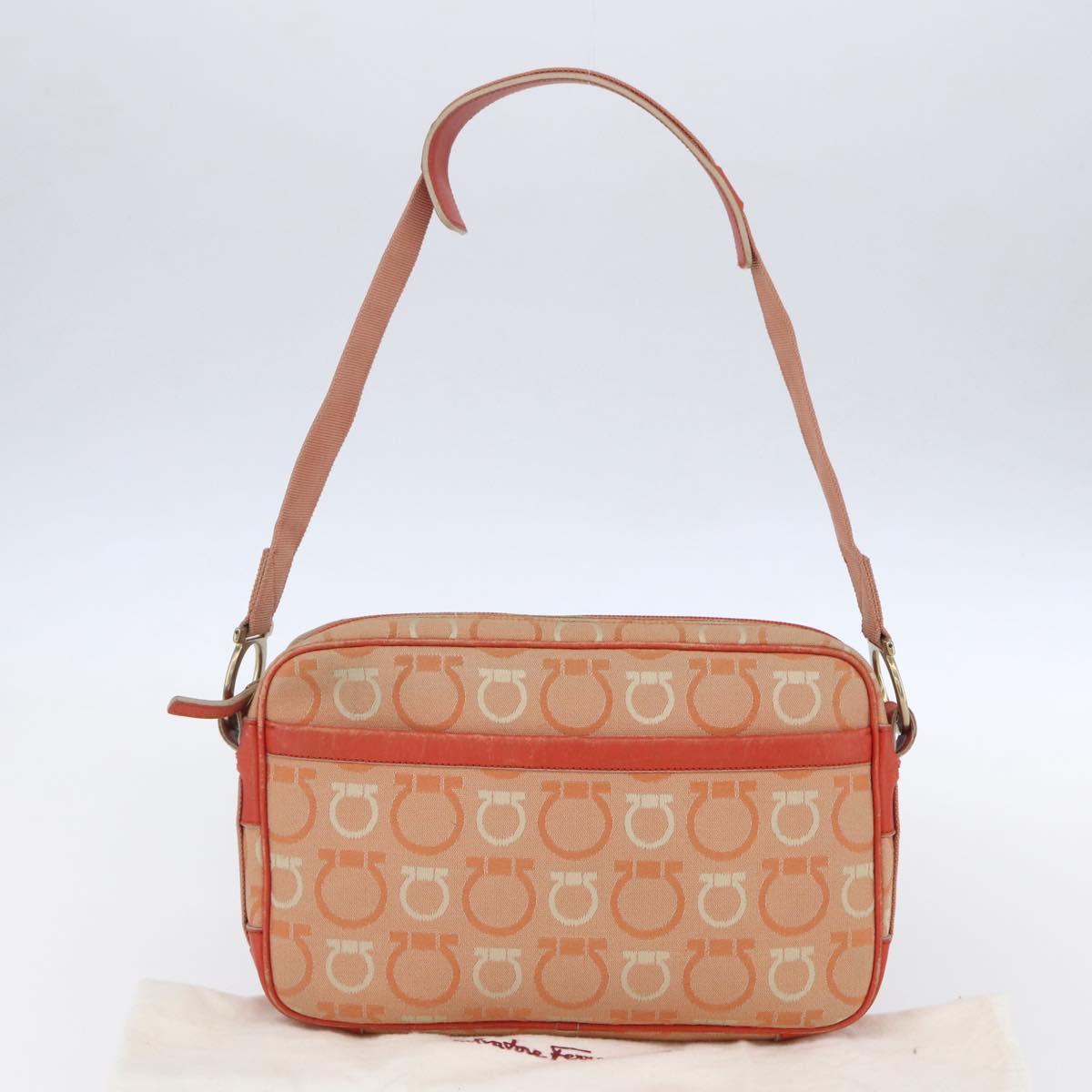 Salvatore Ferragamo Gancini Shoulder Bag Canvas Orange Gold Auth BA8493