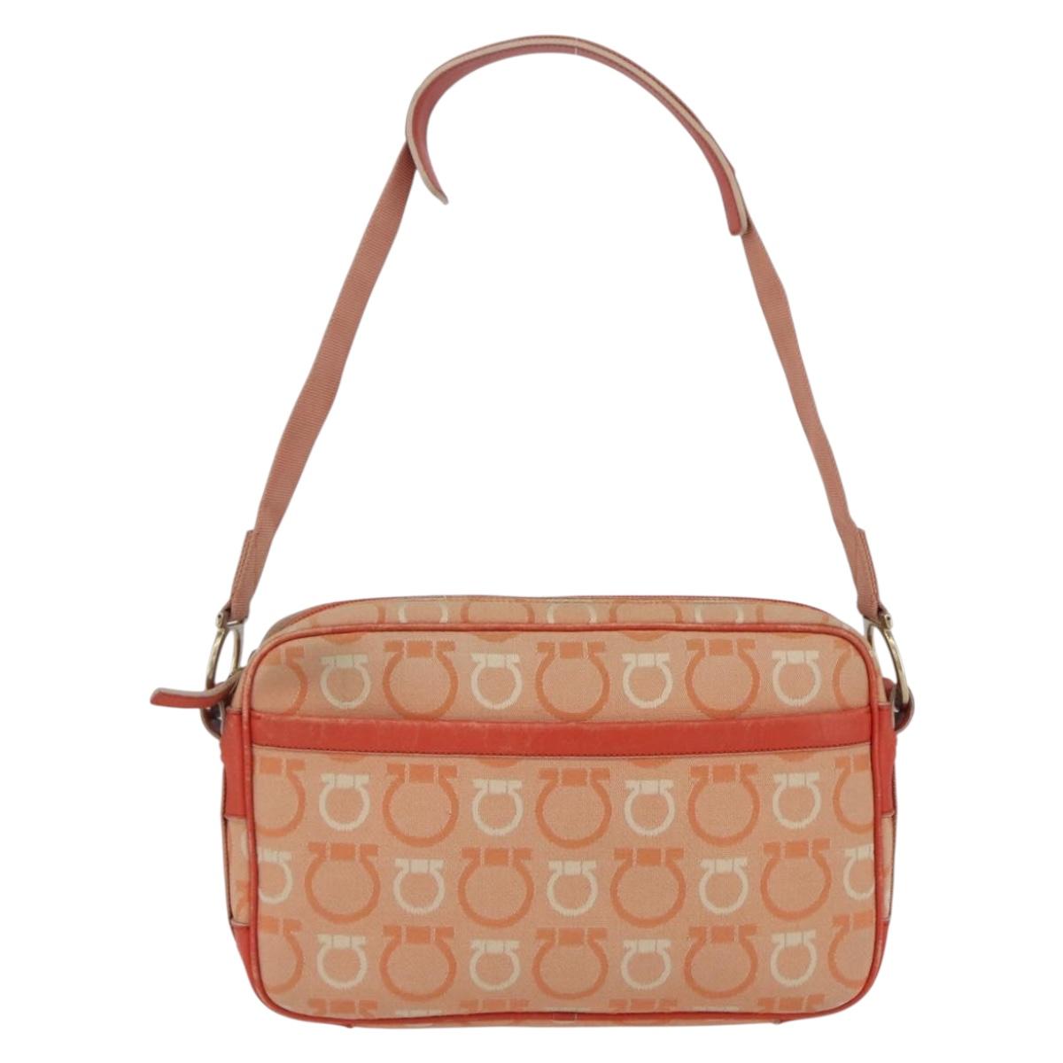 Salvatore Ferragamo Gancini Shoulder Bag Canvas Orange Gold Auth BA8493