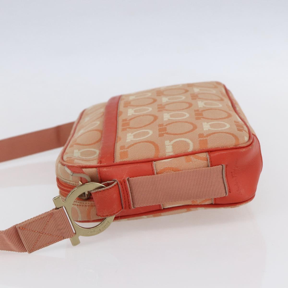 Salvatore Ferragamo Gancini Shoulder Bag Canvas Orange Gold Auth BA8493