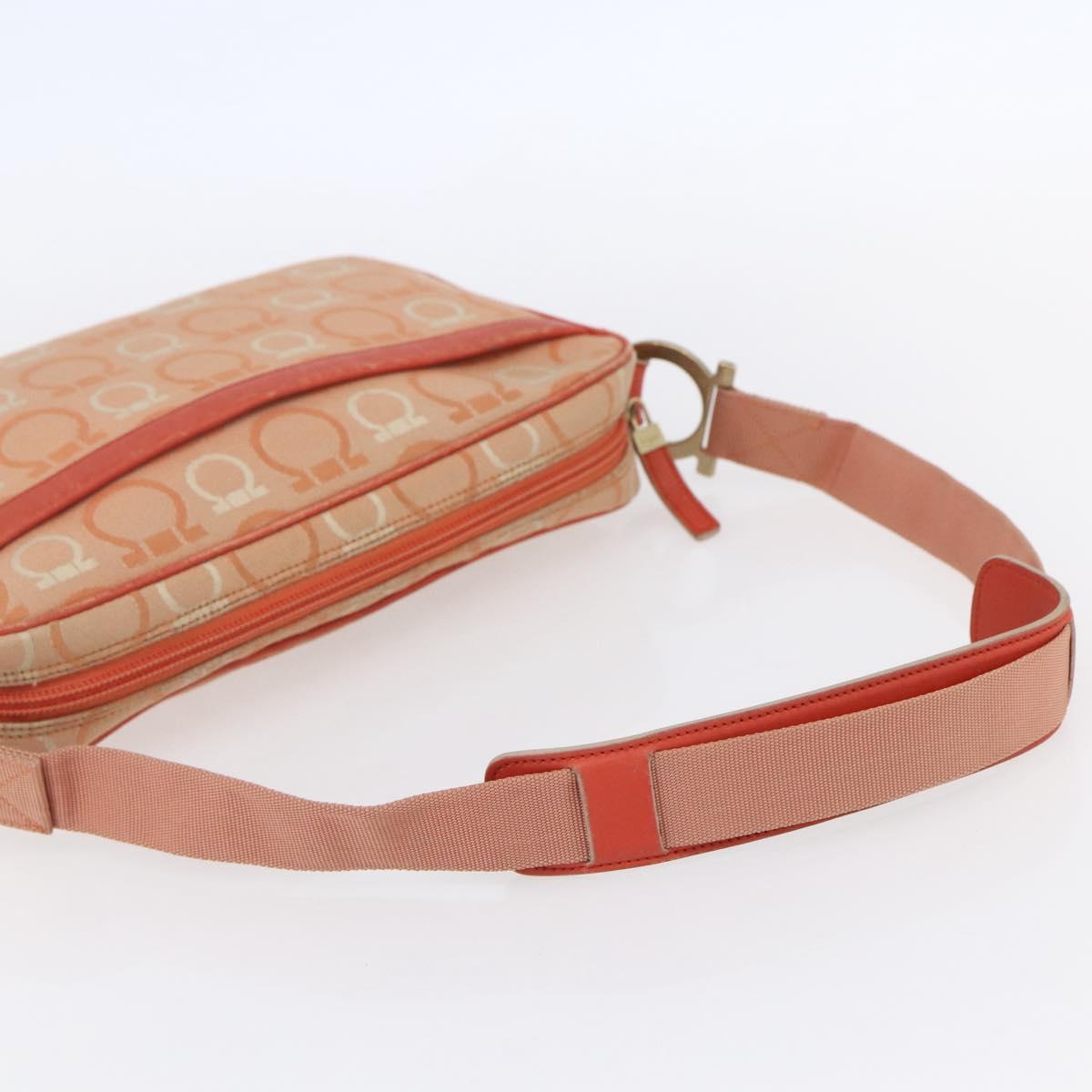 Salvatore Ferragamo Gancini Shoulder Bag Canvas Orange Gold Auth BA8493