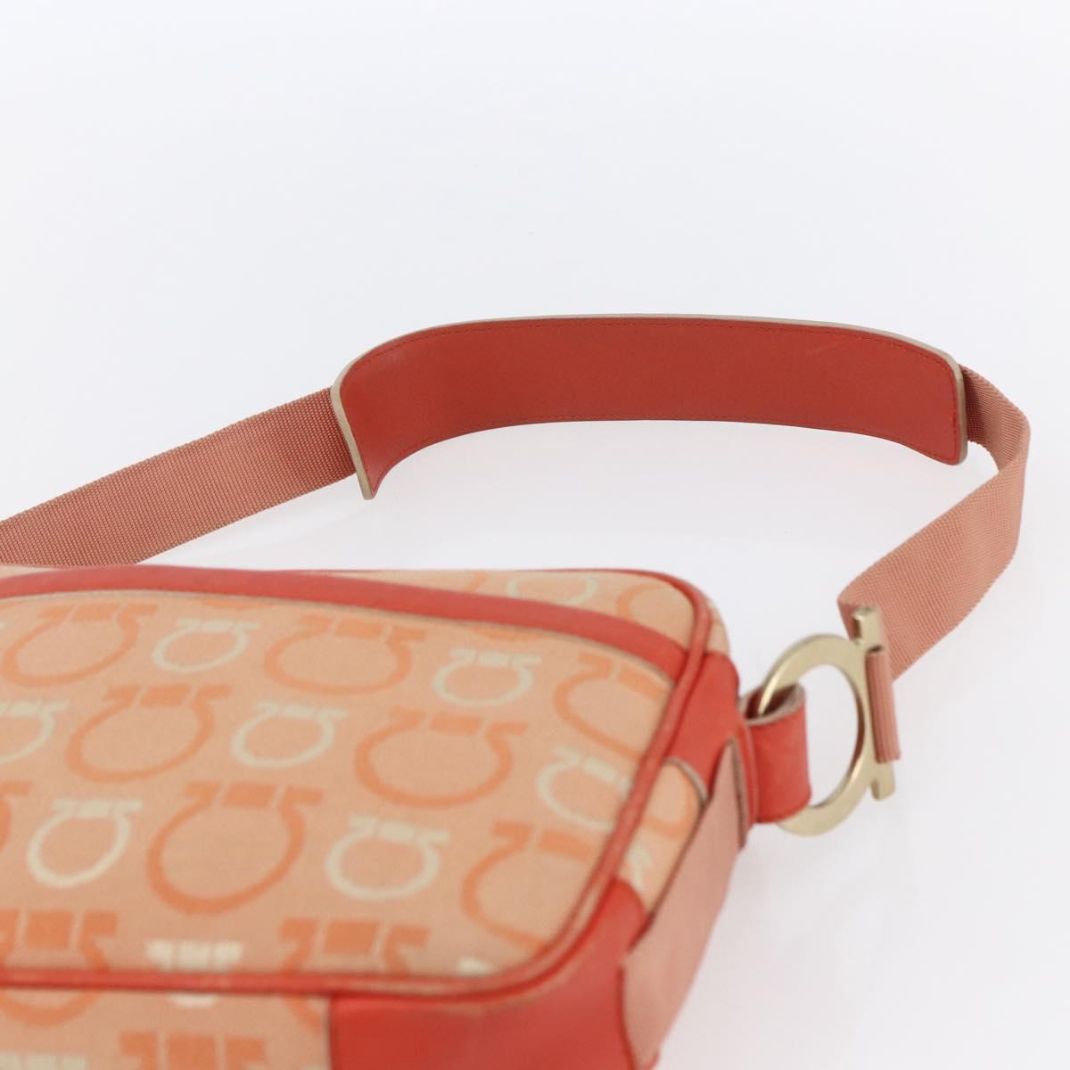 Salvatore Ferragamo Gancini Shoulder Bag Canvas Orange Gold Auth BA8493