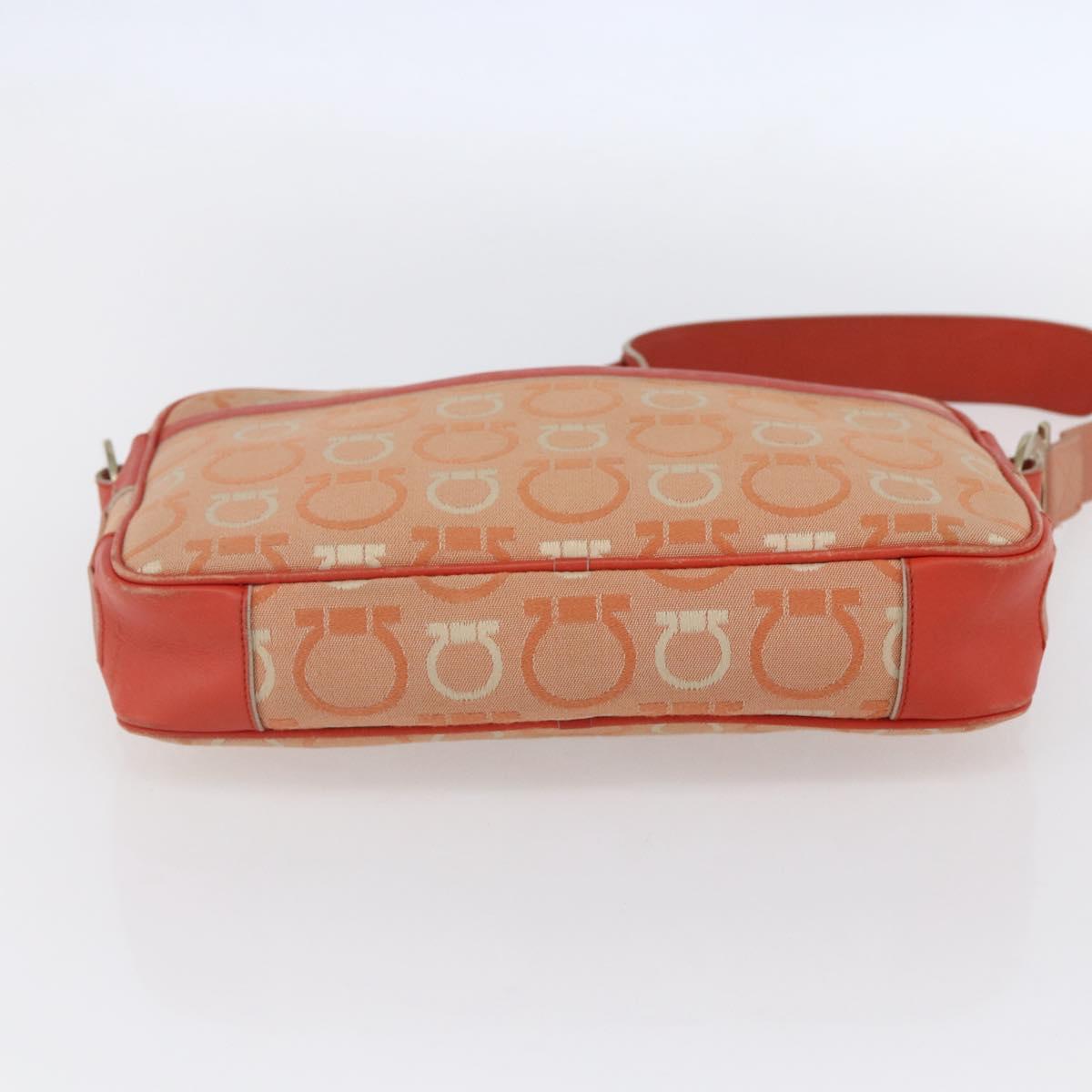 Salvatore Ferragamo Gancini Shoulder Bag Canvas Orange Gold Auth BA8493