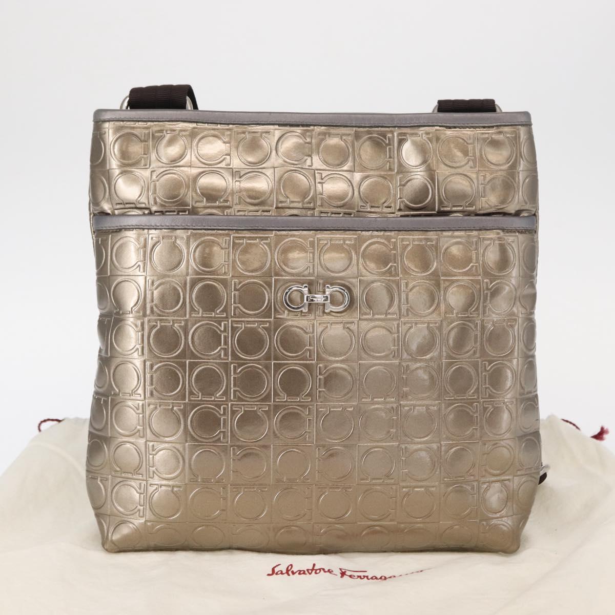 Salvatore Ferragamo Gancini Shoulder Bag Enamel Gold Auth BA8494